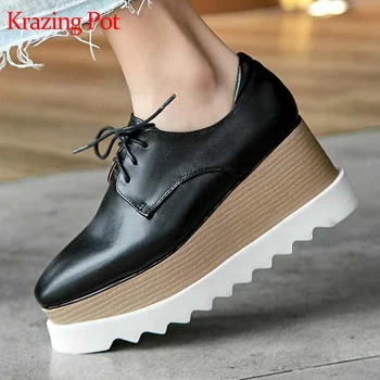 Krazing Pot genuine leather summer wedges thick bottom platform lace up solid color 42 41 plus size square toe casual pumps L28
Krazing Pot genuine leather summer wedges thick bottom platform lace up solid color 42 41 plus size square toe casual pumps L28