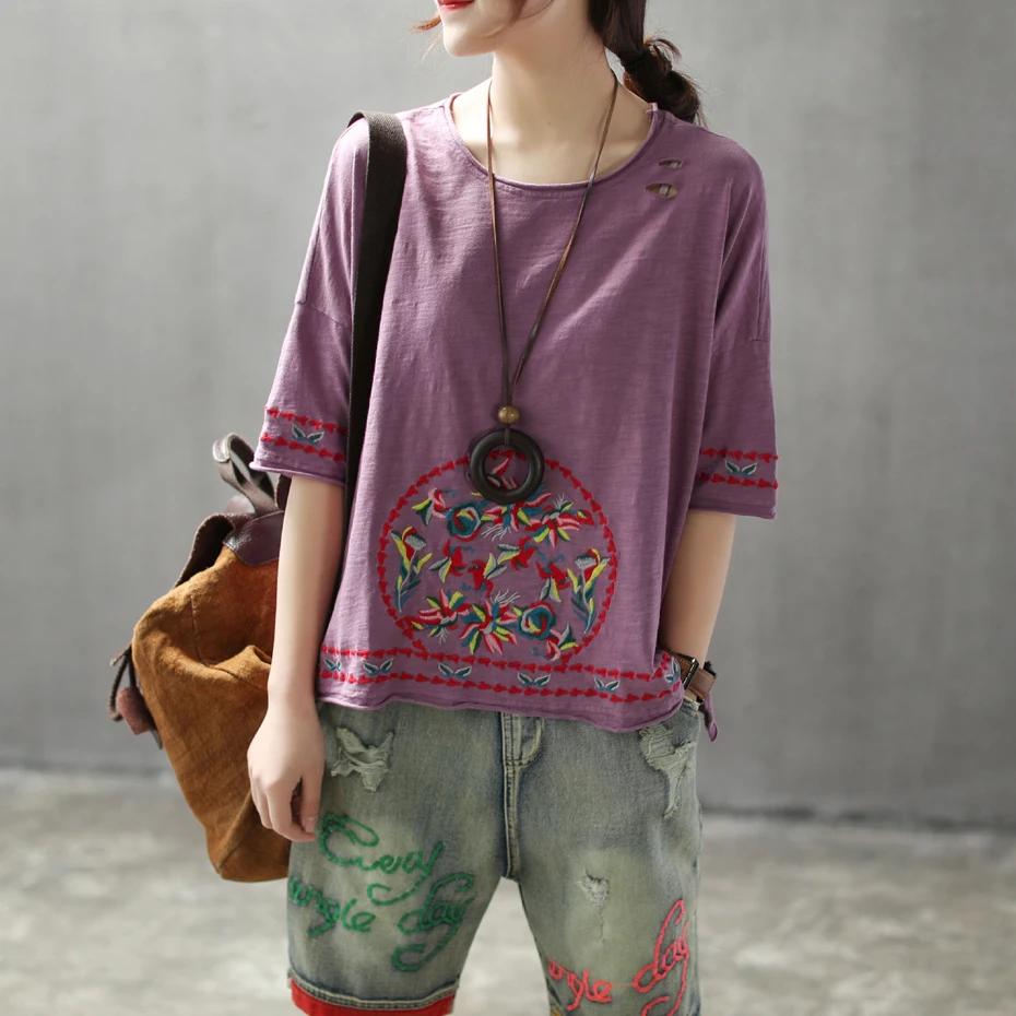 Womens Cotton Tops T Shirt Tees Long Sleeve Embroidery Print Loose Big Oversized Retro Vintage Fashion Casual Summer 96021 
Womens Cotton Tops T Shirt Tees Long Sleeve Embroidery Print Loose Big Oversized Retro Vintage Fashion Casual Summer 96021