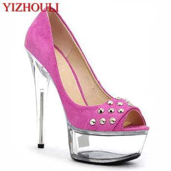 

15cm high heels sexy shoes lady crystal platforms shoes 6 inch heels rivets party shoes pole dancing Dance Shoes