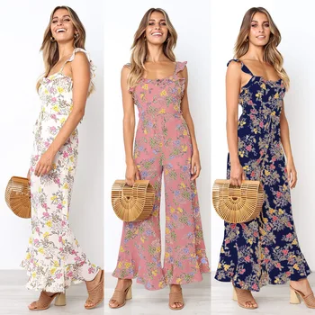 Summer Women Open Back Sleeveless Sling Jumpsuit Ruffled Strap Wide Leg Pants Loose Floral Print Vintage Girls Chiffon Jumpsuits
Summer Women Open Back Sleeveless Sling Jumpsuit Ruffled Strap Wide Leg Pants Loose Floral Print Vintage Girls Chiffon Jumpsuits