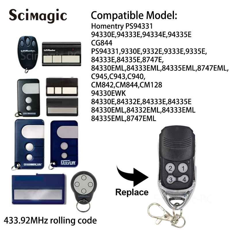 Liftmaster 9330E 9332E 9333E 9335E Compatible Handheld Transmitter Garage door remote control 433.92mhz command
Liftmaster 9330E 9332E 9333E 9335E Compatible Handheld Transmitter Garage door remote control 433.92mhz command