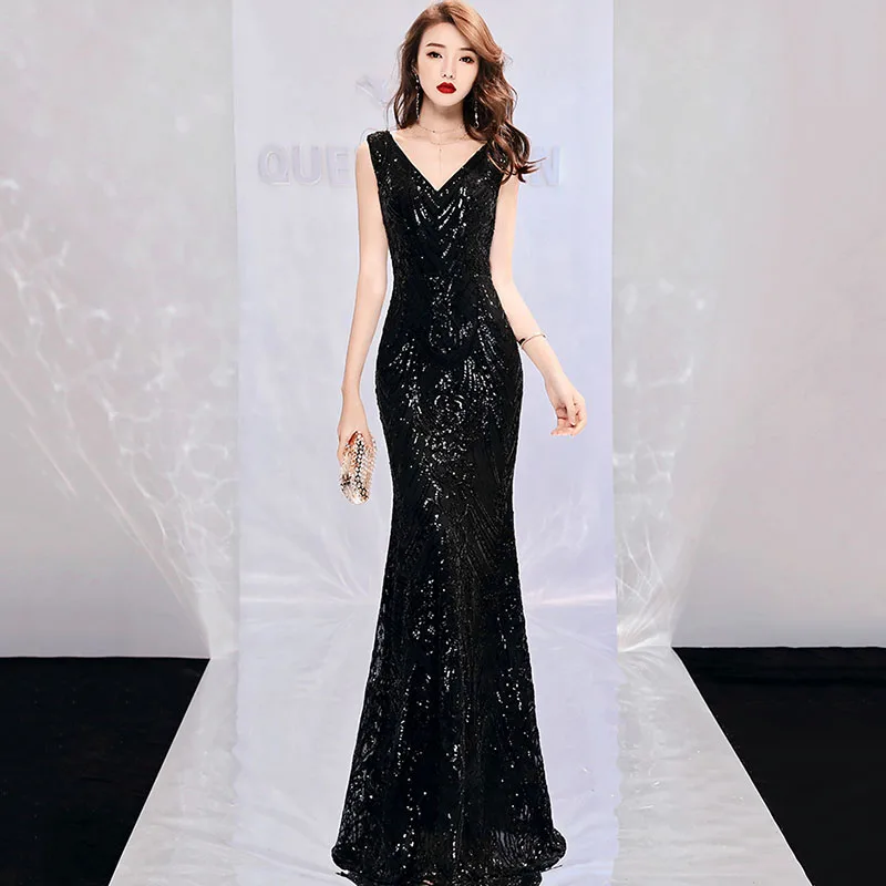 Black Sequin V-neck Ladies Formal Dress Women Mesh Bead Sexy Long Evening Party Mermaid Dresses Legant Floor-length Dress
Black Sequin V-neck Ladies Formal Dress Women Mesh Bead Sexy Long Evening Party Mermaid Dresses Legant Floor-length Dress