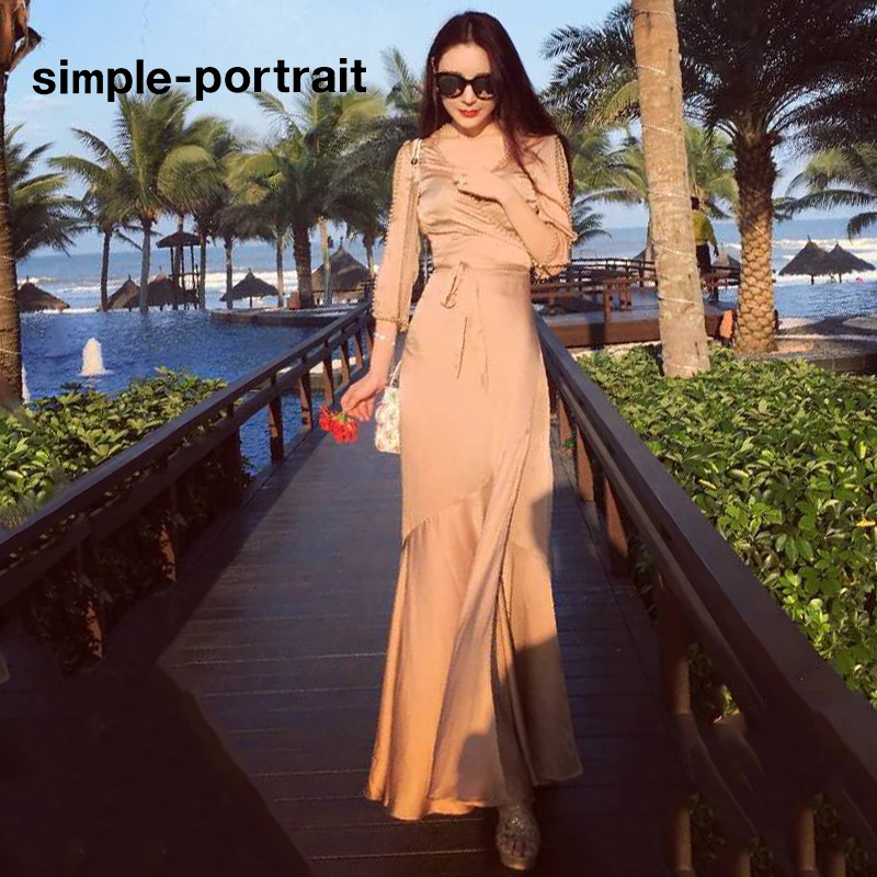 SP 2019 NEW Arrival WOMEN'S MAXI DRESS Beading Pearl belt sexy Long Dress Three quarter sleeve V Neck
SP 2019 NEW Arrival WOMEN'S MAXI DRESS Beading Pearl belt sexy Long Dress Three quarter sleeve V Neck
