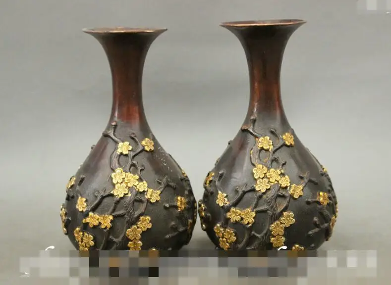 S06703 7" Folk Chinese Bronze Gilt Auspicious Plum Blossom Statue Bottle Vase Pot Pair discount 30% (C0324)
S06703 7" Folk Chinese Bronze Gilt Auspicious Plum Blossom Statue Bottle Vase Pot Pair discount 30% (C0324)