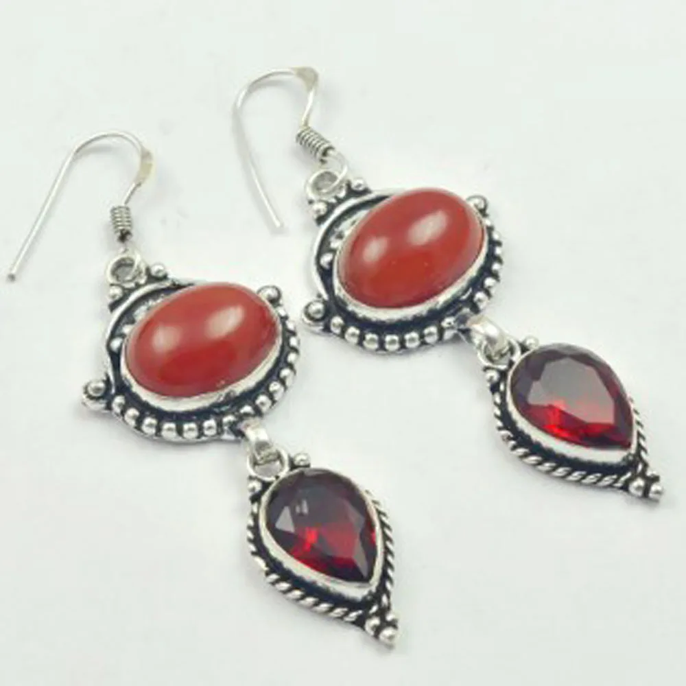 Carnelian Earrings Silver Overlay over Copper, USA Size 68mm , E3256