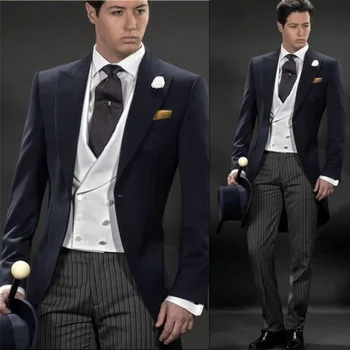 High Quality Morning Style Navy Blue Groom Tuxedos Groomsmen Mens Wedding Suits Prom Bridegroom men suit (Jacket+Pants+Vest+Tie)
High Quality Morning Style Navy Blue Groom Tuxedos Groomsmen Mens Wedding Suits Prom Bridegroom men suit (Jacket+Pants+Vest+Tie)
