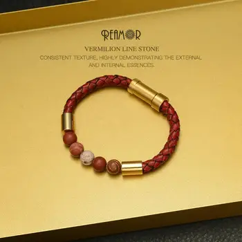 REAMOR Rising Sun Series Red Natural Stone Bracelet Gold Stainless steel Embedded clasp Cowhide Braided Leather Bangles Pulseras
REAMOR Rising Sun Series Red Natural Stone Bracelet Gold Stainless steel Embedded clasp Cowhide Braided Leather Bangles Pulseras