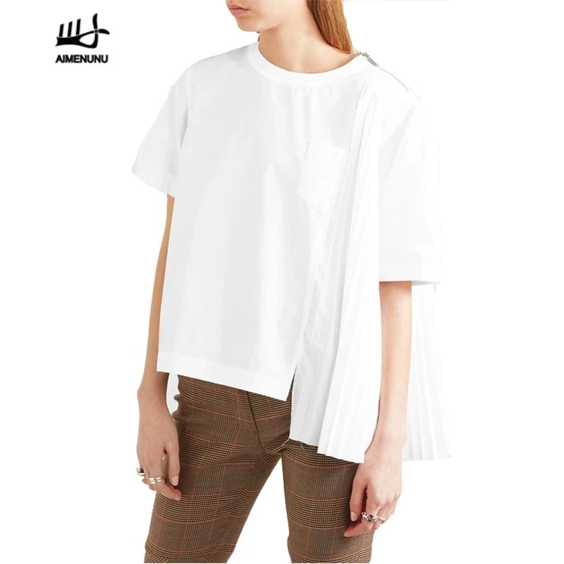 AIMENUNU Solid Asymmetrical Women T Shirt Casual O Neck Short Sleeve Pleated Tops Female Fashion Clothes Summer 2019 New
AIMENUNU Solid Asymmetrical Women T Shirt Casual O Neck Short Sleeve Pleated Tops Female Fashion Clothes Summer 2019 New