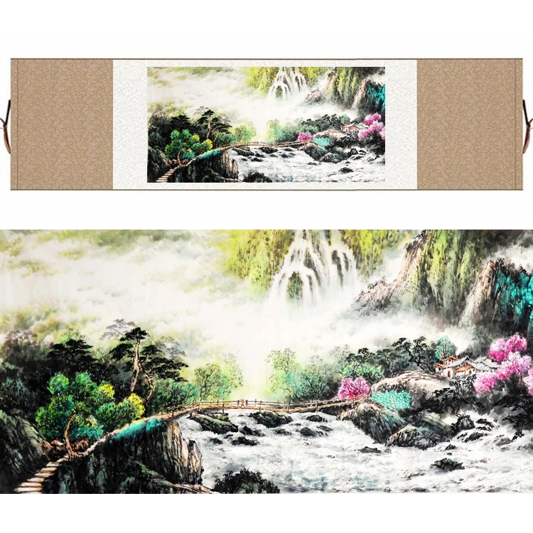 Traditional Chinese Silk Watercolor Bridge Hill Waterfall Landscape Feng Shui canvas wall picture damask framed scroll painting
Traditional Chinese Silk Watercolor Bridge Hill Waterfall Landscape Feng Shui canvas wall picture damask framed scroll painting