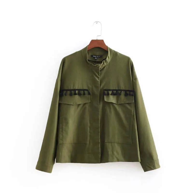 Autumn Army Green Jacket Coat Long sleeve Tassel Casual Loose Female outwear Women Clothing
Autumn Army Green Jacket Coat Long sleeve Tassel Casual Loose Female outwear Women Clothing