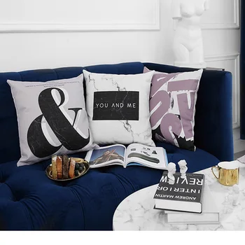 

Wholesales Linen Pillow Cover Tropical Palm Marble Purple Letter Cushion Cover Home Decorative Pillow Case 45x45cm/55x55cm