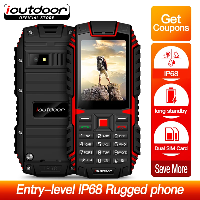 

ioutdoor T1 Rugged Phone 2G Feature IP68 Shockproof Waterproof dustproof Telefono 2.4 inch GSM Dual SIM Back Camera FM 2100mAh