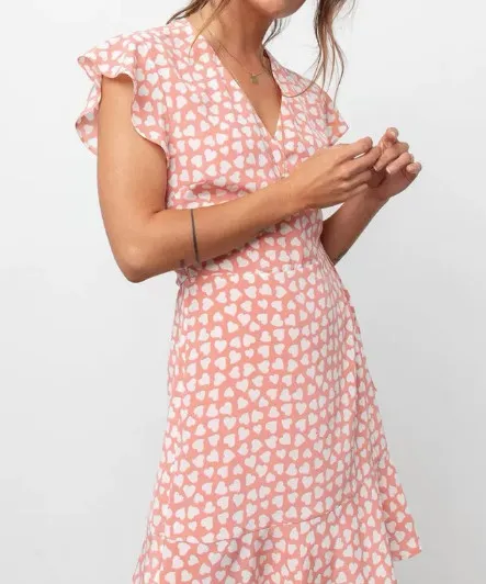 Women Heart Print V Neck Ruffles Dresses New Summer High Waist Short Sleeve Dresses
Women Heart Print V Neck Ruffles Dresses New Summer High Waist Short Sleeve Dresses