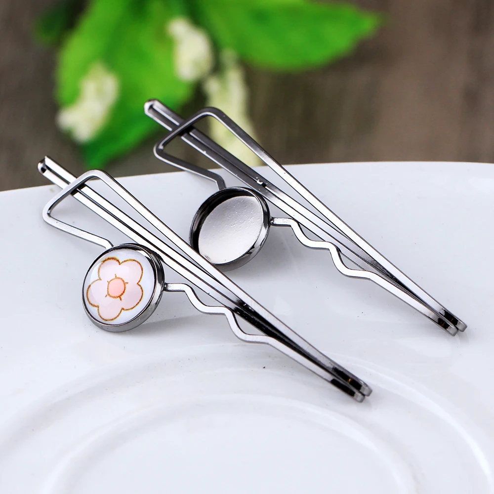 Fit 12mm 6pcs Gun Black Plated Brass Copper Hairpin Hair Clips Base Setting Cabochon Cameo High Quality | Украшения и аксессуары