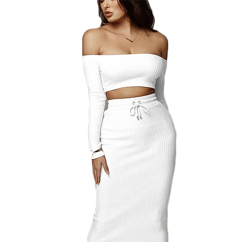 2 Pc Set Women Sexy Word Collar Wrapped Chest Long Sleeve Dress Women Two Piece Outfits Long Sleeve Ensemble Femme Club Outfits
2 Pc Set Women Sexy Word Collar Wrapped Chest Long Sleeve Dress Women Two Piece Outfits Long Sleeve Ensemble Femme Club Outfits