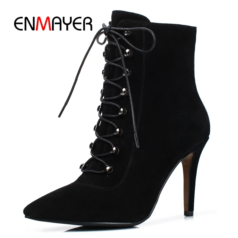 ENMAYER New Arrival women lace up ankle boots lady high heel boots lady zipper shoes pointed toe thin heel shoes ZYL961
ENMAYER New Arrival women lace up ankle boots lady high heel boots lady zipper shoes pointed toe thin heel shoes ZYL961