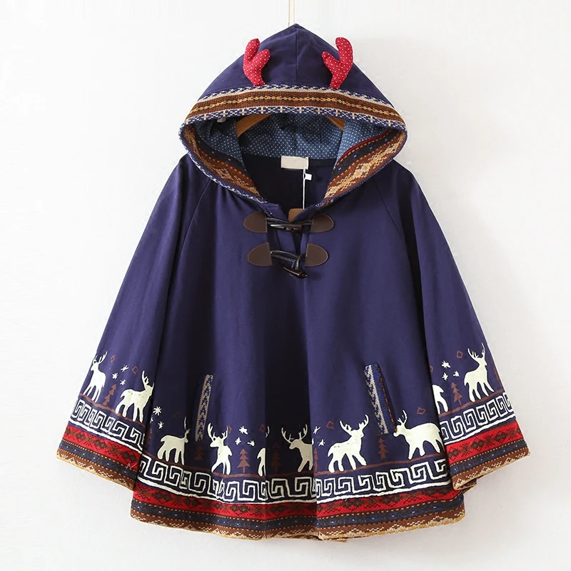 Adomoe Autumn new Milu deer Printed Young Girls Students Cape Hood with antler Harajuku Cloak Cotton Fresh Navy blue Hoodies
Adomoe Autumn new Milu deer Printed Young Girls Students Cape Hood with antler Harajuku Cloak Cotton Fresh Navy blue Hoodies