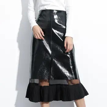 2020 spring autumn new fashion pleated hem mesh patchwork pu package hip skirt women
2020 spring autumn new fashion pleated hem mesh patchwork pu package hip skirt women