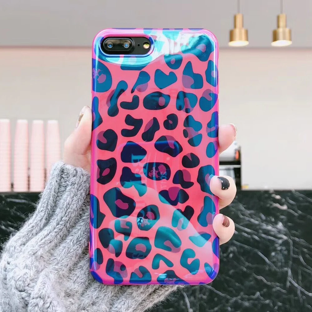 Blu-Ray Sexy Leopard Print Phone Case For iPhone 6 6S 7 8 Plus X Cool Laser Soft IMD Phone Back Cover Cases