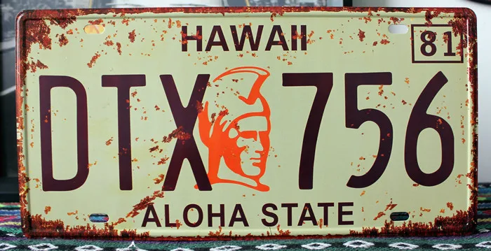 RONE0224 Car License Plates number "DTX-759 ALOHA STATE " vintage Vintage Metal tin signs Wall art craft painting 15x30cm
RONE0224 Car License Plates number "DTX-759 ALOHA STATE " vintage Vintage Metal tin signs Wall art craft painting 15x30cm