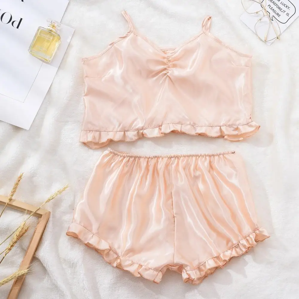 women 2 piece Sleepwear Stain Lace Lingerie Nightdress Pajamas Camisole Ruffers Sleepwear Set sexy clothes Pajamas Camisole P4
women 2 piece Sleepwear Stain Lace Lingerie Nightdress Pajamas Camisole Ruffers Sleepwear Set sexy clothes Pajamas Camisole P4