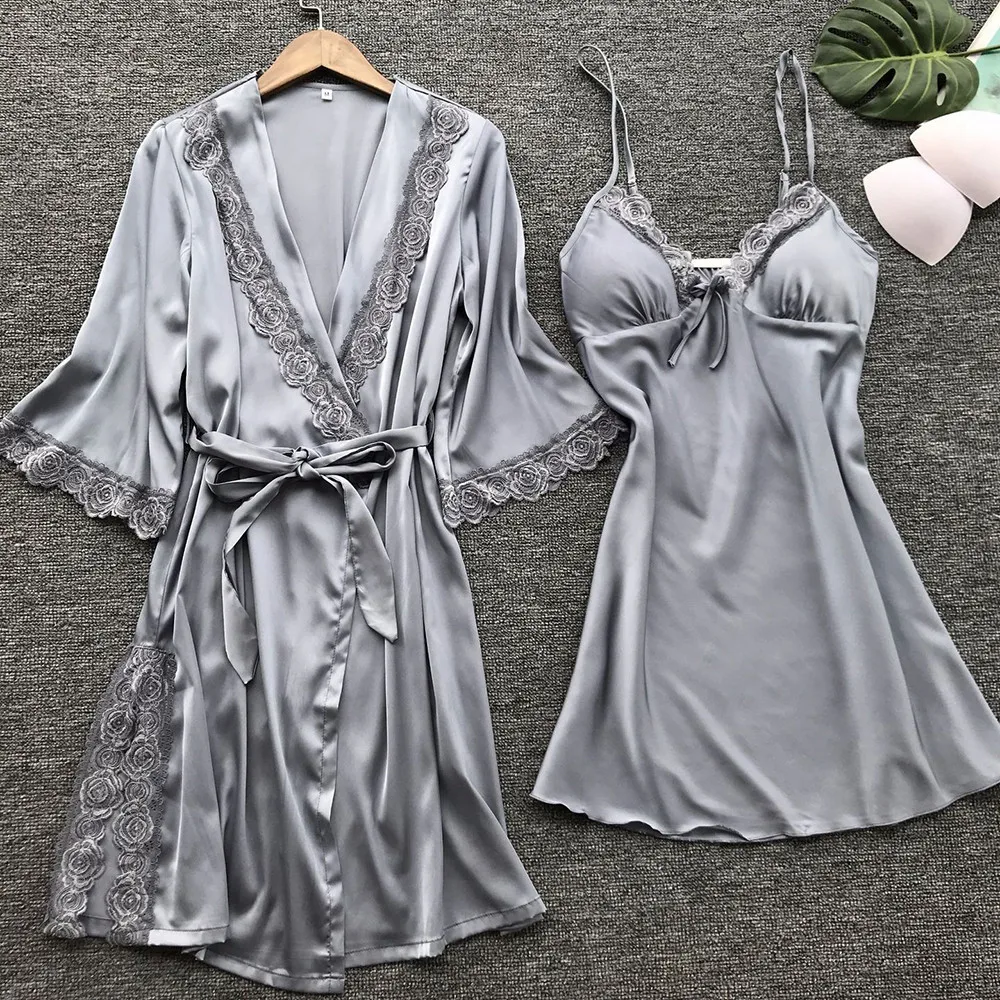 New Summer Women Nightgown Night Dress Silk Satin Sexy Robe Bathrobe Set Nightwear Lace Nightdress Night Gown 2018 New 
New Summer Women Nightgown Night Dress Silk Satin Sexy Robe Bathrobe Set Nightwear Lace Nightdress Night Gown 2018 New