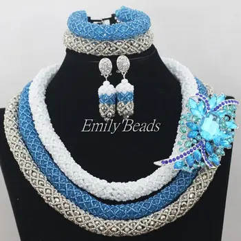 Latest White/Blue/Silver Indian Women Costume Jewelry Set Handmade African Crystal Beads Necklace Set Free Shipping AIJ165
Latest White/Blue/Silver Indian Women Costume Jewelry Set Handmade African Crystal Beads Necklace Set Free Shipping AIJ165