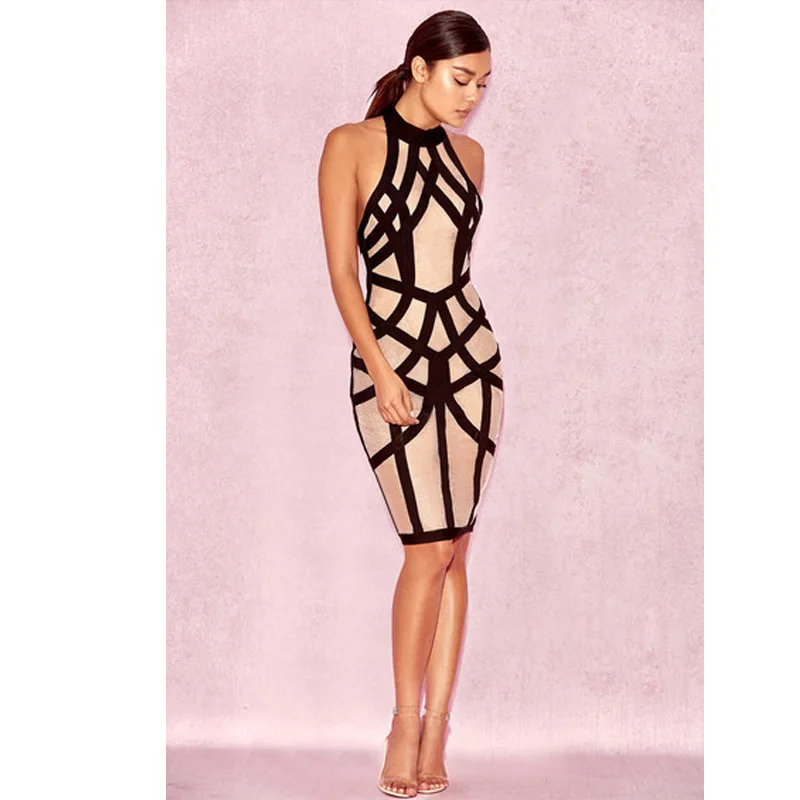 New Women Rayon Bandage Dress Hanging Neck Striped Knee Length Mesh Perspective Temperament Party Occasion Elegant Dress 
New Women Rayon Bandage Dress Hanging Neck Striped Knee Length Mesh Perspective Temperament Party Occasion Elegant Dress