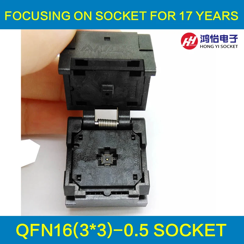 QFN16 MLF16 Burn in Socket IC Test Socket IC550-0164-005-G Pitch 0.5mm Chip Size 3*3 Flash Adapter Clamshell Programming Socket
QFN16 MLF16 Burn in Socket IC Test Socket IC550-0164-005-G Pitch 0.5mm Chip Size 3*3 Flash Adapter Clamshell Programming Socket