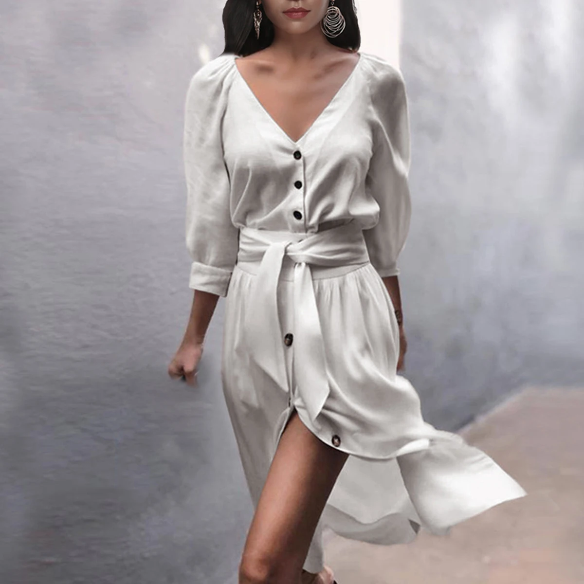 Women Dress Ladies Office Summer Button Sundress Formal Solid Cocktail Party Swing Holiday 3/4 Sleeve Beach Loose
Women Dress Ladies Office Summer Button Sundress Formal Solid Cocktail Party Swing Holiday 3/4 Sleeve Beach Loose