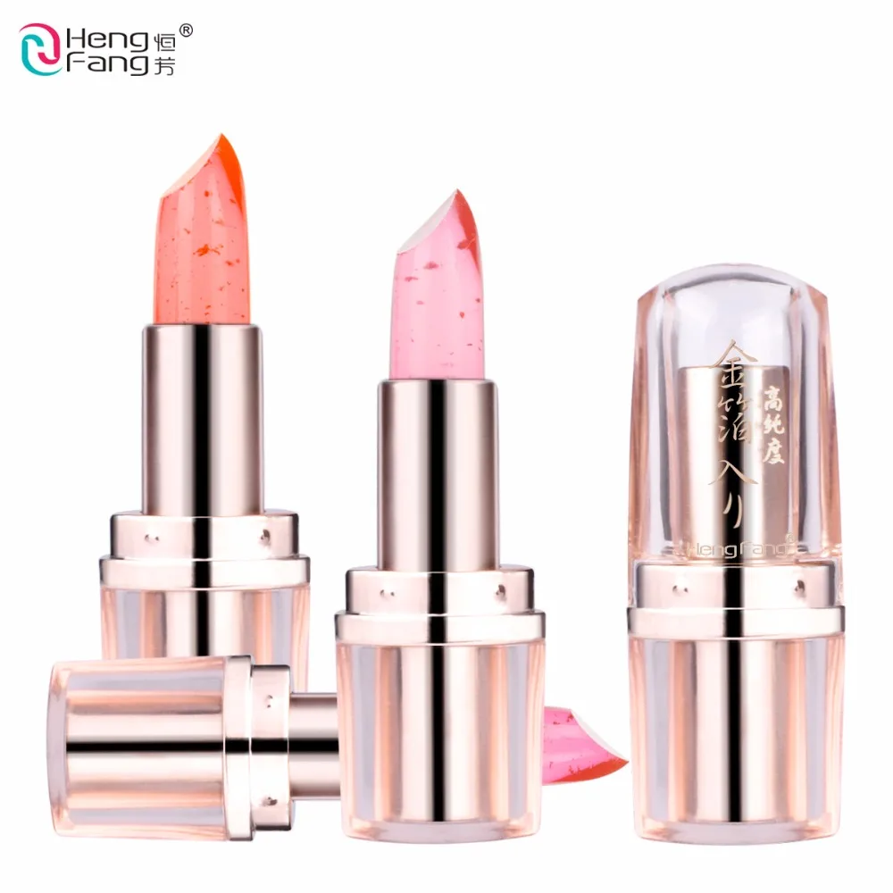 

3 Colors Lipstick Temperature-changed Lip Balm Gold Leaf Jelly Moisturizer Lips 3.5g Makeup Brand HengFang #H9267