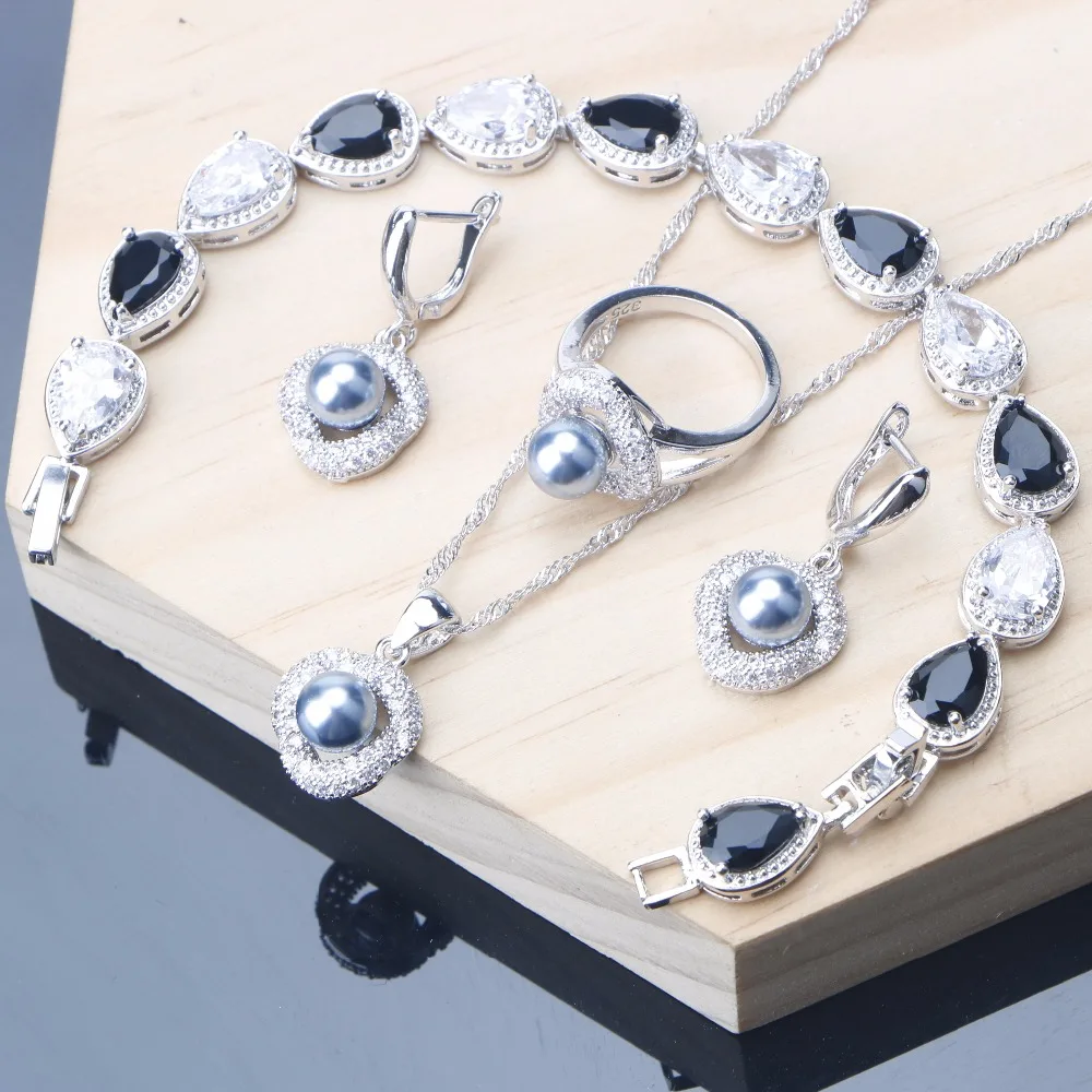 Unique Gray Pearl Jewelry Sets Women Silver Jewelry 925 Fashion White Black Zirconia Earrings Bracelet Ring Necklace For U 328
Unique Gray Pearl Jewelry Sets Women Silver Jewelry 925 Fashion White Black Zirconia Earrings Bracelet Ring Necklace For U 328