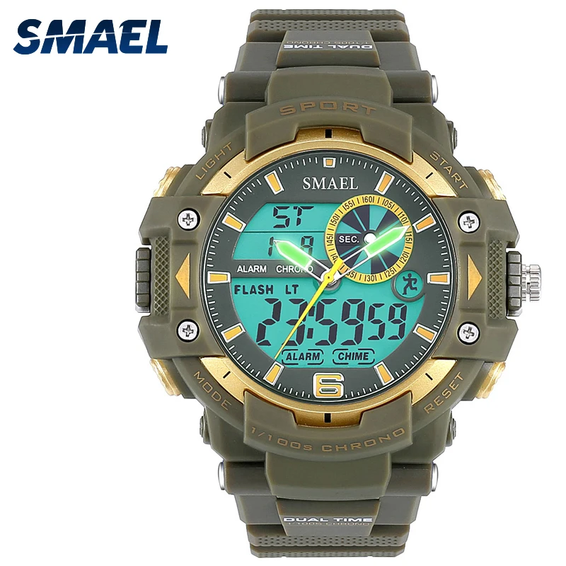 Мужские спортивные часы SMAEL цифровые водонепроницаемые в стиле милитари со