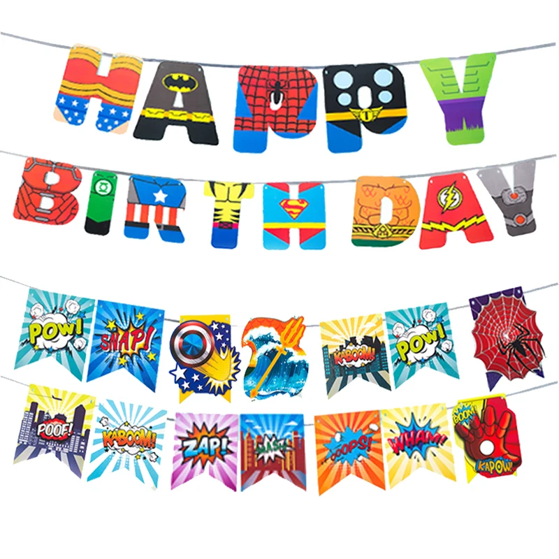 1Set Superhero Theme HAPPY BIRTHDAY Paper Flags Spiderman Iron Man Baby Shower Boys Birthday Party Banners Decorations Kids toys
1Set Superhero Theme HAPPY BIRTHDAY Paper Flags Spiderman Iron Man Baby Shower Boys Birthday Party Banners Decorations Kids toys