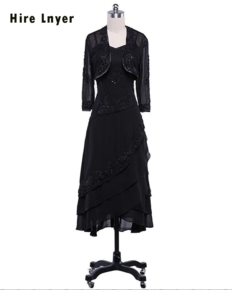 HIRE LNYEY Long Sleeve Shawl Tea-Length Formal Gown Tiered Skirt Appliques Beading Black 2 In 1 Mother of the Bride Dresses 2019
HIRE LNYEY Long Sleeve Shawl Tea-Length Formal Gown Tiered Skirt Appliques Beading Black 2 In 1 Mother of the Bride Dresses 2019