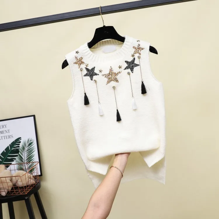 2019 New Spring Autumn Fashion Women Sleeveless Sweaters O Neck Pullovers Knitted Top Sequins Tassel Knitting Vests T-shirts
2019 New Spring Autumn Fashion Women Sleeveless Sweaters O Neck Pullovers Knitted Top Sequins Tassel Knitting Vests T-shirts
