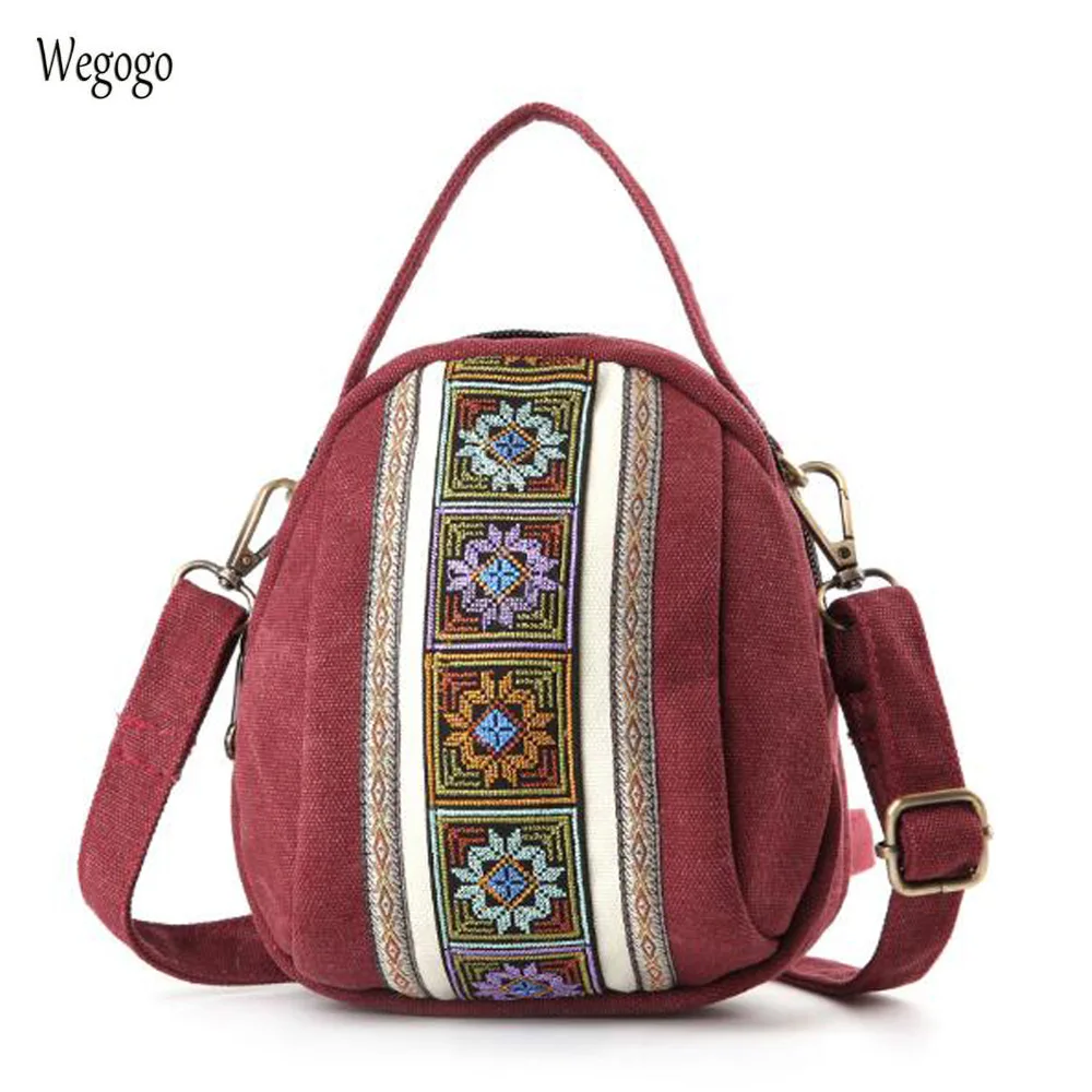 

2021 New Women Messenger Bags National Embroidery Mini Canvas Totes Zipper Mobile Phone Coin Purse Shoulder Bag