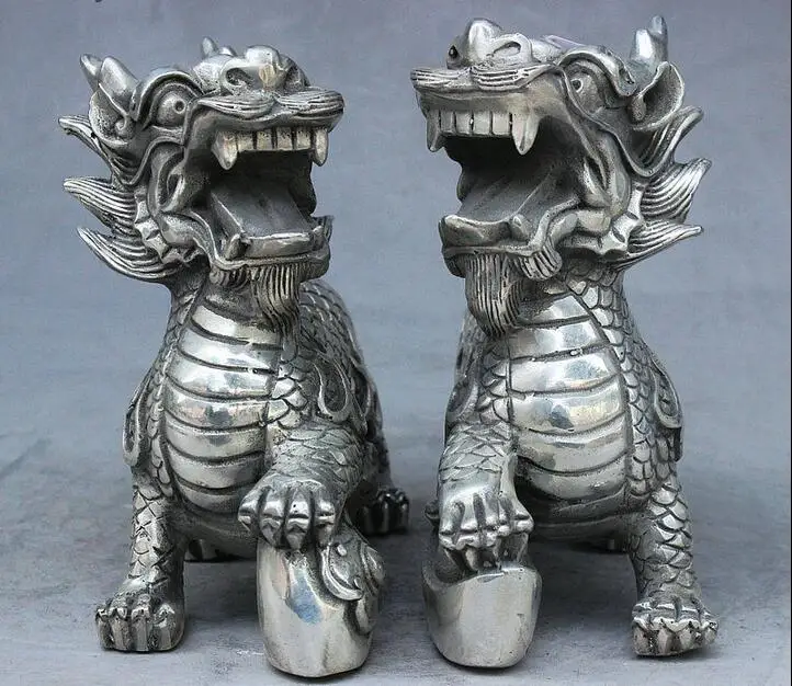 free Chinese Silver Wealth Yuan Bao Kylin Beast Chi-lin Qilin Pair Statue Sculpture fast
free Chinese Silver Wealth Yuan Bao Kylin Beast Chi-lin Qilin Pair Statue Sculpture fast