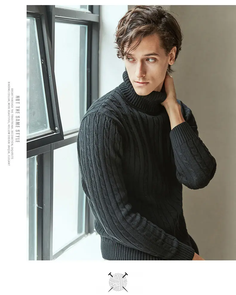 5Colors Turtleneck Sweater Men Pullovers Winter Thick knit Male Sweater Jumpers Cotton Man knitwear Autumn 2019 New Fashion 3XL 1