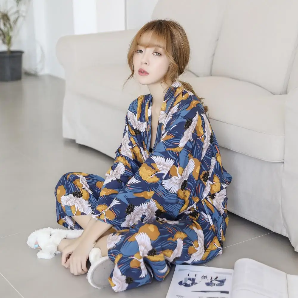 Pyjamas Sets Woman Full Elegant Home Wear Sleep Clothing Female Pajamas Suit Autumn crane Animal Print Japanese home service
Pyjamas Sets Woman Full Elegant Home Wear Sleep Clothing Female Pajamas Suit Autumn crane Animal Print Japanese home service