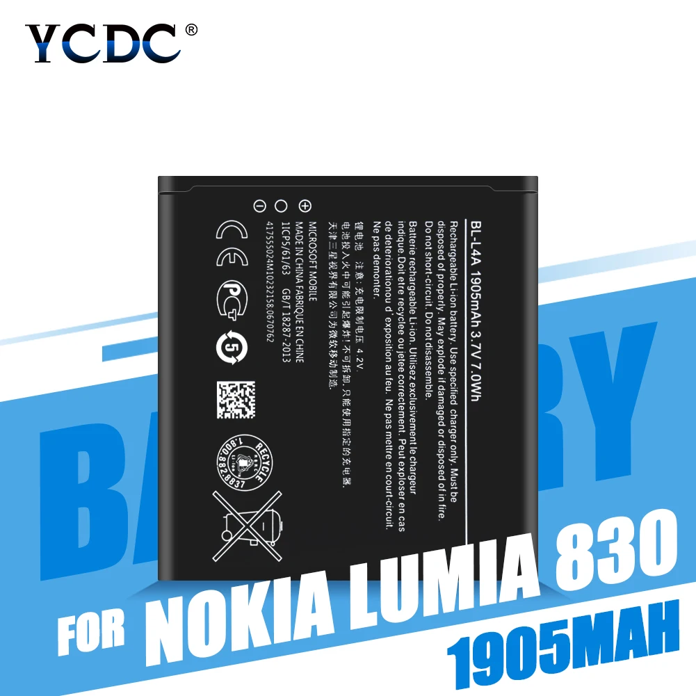 3.7V BL-L4A BLL4A BL L4A 1905mAh Lithium Battery Phone Replacement Cell For Nokia Lumia 830 RM-984 Lumia 535 RM-1090 RM-1089
3.7V BL-L4A BLL4A BL L4A 1905mAh Lithium Battery Phone Replacement Cell For Nokia Lumia 830 RM-984 Lumia 535 RM-1090 RM-1089
