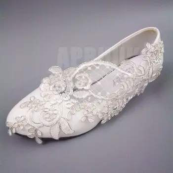 

Low wedged heel 3CM women white silver lace wedding shoes bride handmade unique ladies girls dancing proms dress pumps shoe