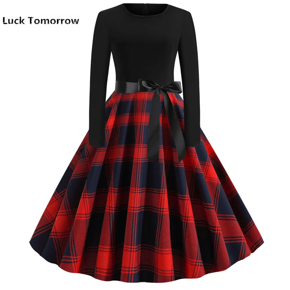 2019 Autumn Winter Women Plaid Dress Elegant Vintgae Pinup Rockabilly Robe Femme Black Patchwork A-line Party Vestidos Dress
2019 Autumn Winter Women Plaid Dress Elegant Vintgae Pinup Rockabilly Robe Femme Black Patchwork A-line Party Vestidos Dress