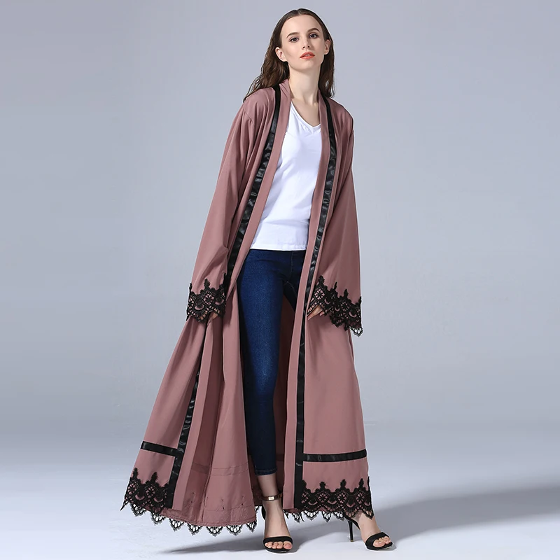 Фото Muslim Abaya For Women Open Lace Dubai Robe Plus Size Cardigan Long Jilbab Maxi Kimono Dress islamic kaftan | Тематическая одежда