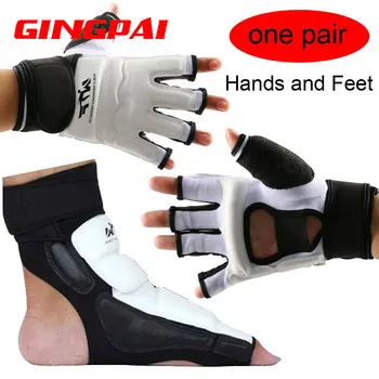 

One Pair Hands and Feet Protector MMA PU Leather Half Finger Taekwondo Gloves Foot Guard Fighting Karate Boxing Gloves Footgear