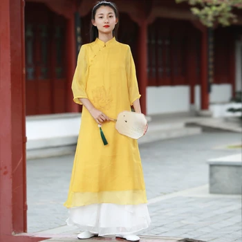 2020 retro chinese style arts and crafts bronze buckle seven sleeve cotton hemp dresses flax robe zen tea
2020 retro chinese style arts and crafts bronze buckle seven sleeve cotton hemp dresses flax robe zen tea