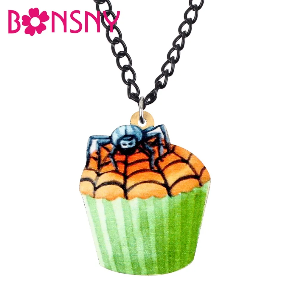 Bonsny Acrylic Halloween Spider Cupcake Necklace Pendant Chain Choker Cartoon Food Jewelry For Women Girls Teens Gift Wholesale
Bonsny Acrylic Halloween Spider Cupcake Necklace Pendant Chain Choker Cartoon Food Jewelry For Women Girls Teens Gift Wholesale