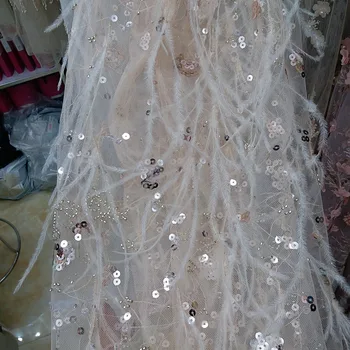 2017 hot African net cloth, Nigeria embroidery with white feathers and beads very luxurious wedding dress fabric
2017 hot African net cloth, Nigeria embroidery with white feathers and beads very luxurious wedding dress fabric