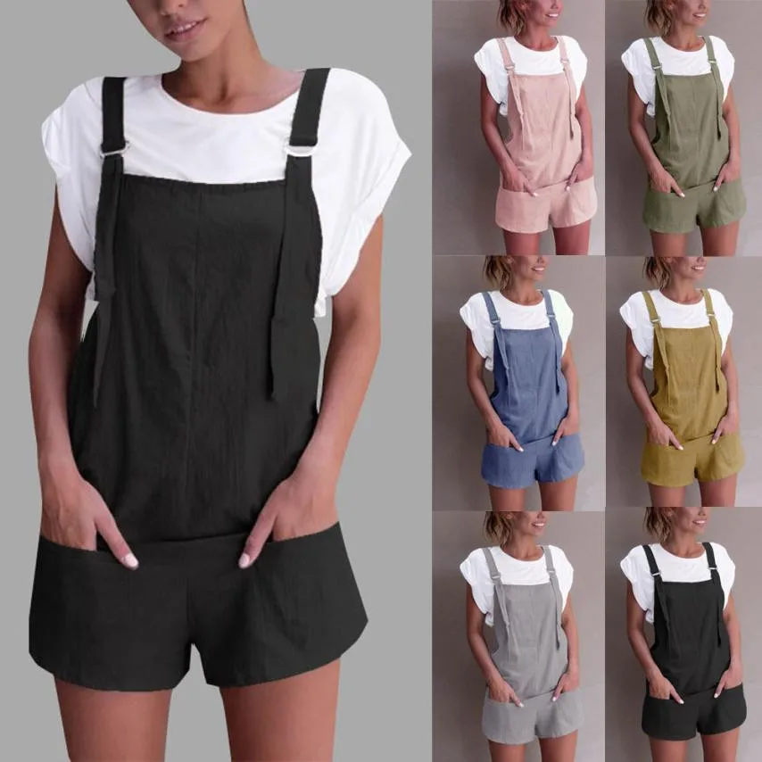 Women Elastic Waist Dungarees Linen Cotton Pockets Rompers Playsuit Shorts Pants jumpsuits for women 2018 women rompers catsuit
Women Elastic Waist Dungarees Linen Cotton Pockets Rompers Playsuit Shorts Pants jumpsuits for women 2018 women rompers catsuit