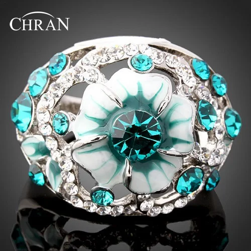 CHRAN Light Blue Crystal Enamel Flower Engagement Rings for Women Unique Silver Plated Vintage Brand Ladies Jewelry Accessories
CHRAN Light Blue Crystal Enamel Flower Engagement Rings for Women Unique Silver Plated Vintage Brand Ladies Jewelry Accessories